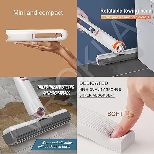 Mini Mop for Kitchen-2-in-1 Mop | Self-Squeezing Roller | Lightweight & Space-Saving